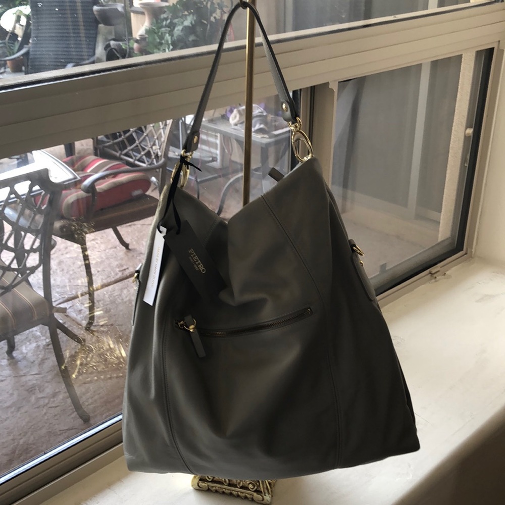 Pietro Gray Leather Hobo Handbag (New With Tags)